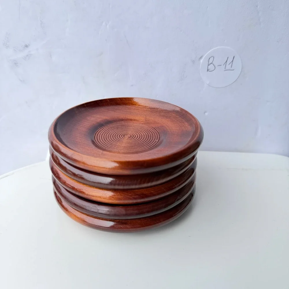 Set of 5 Vintage Style Wooden Coasters‎ Saucers Concentric Circle Design B-11